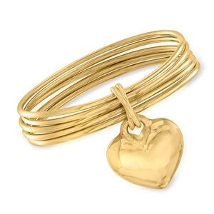 Italian Andiamo 14kt Yellow Gold Over Resin Heart Charm Multi-Bangle Bracelet